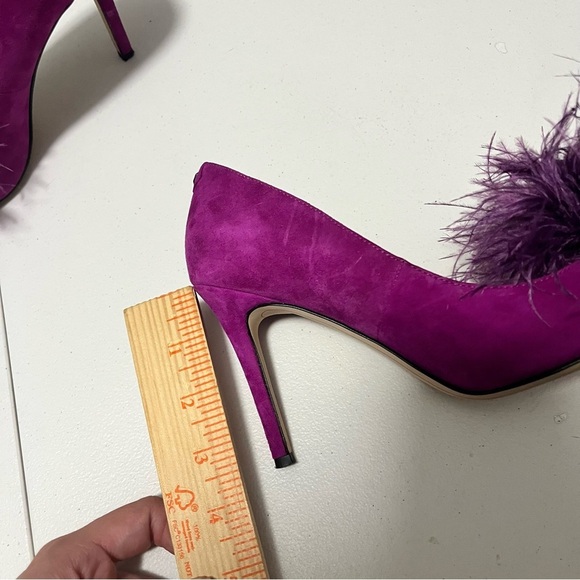 Sam Edelman Haide Feather Suede Leather Pom Pom Stiletto Pumps Heels Size 6 - Picture 8 of 8